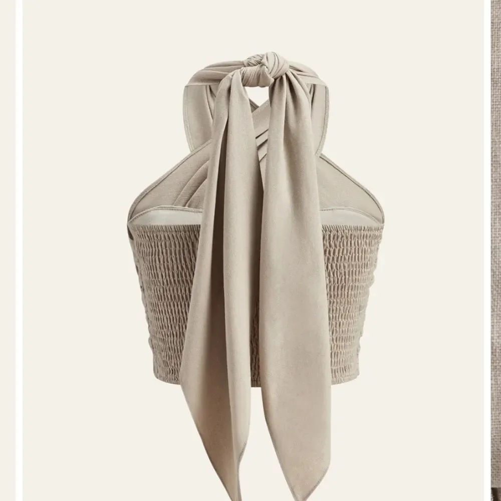 Commense Cotton And Linen Crisscross Halter Tank Top In Khaki Size Xs - Picture 6 of 11